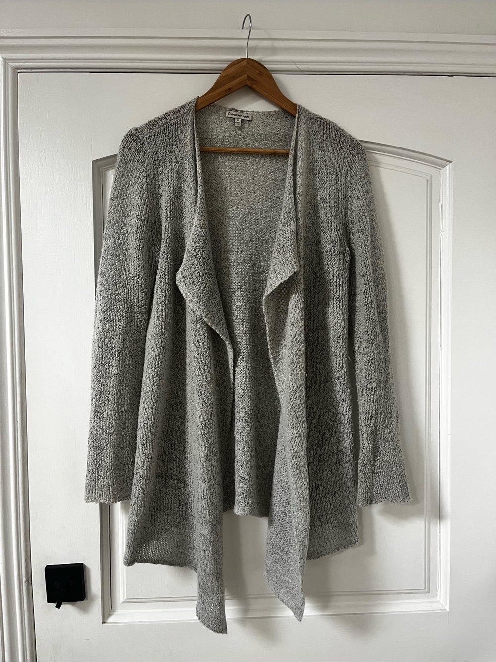 Calvin Klein Jeans Light Gray Draped Open-Front Cardigan
